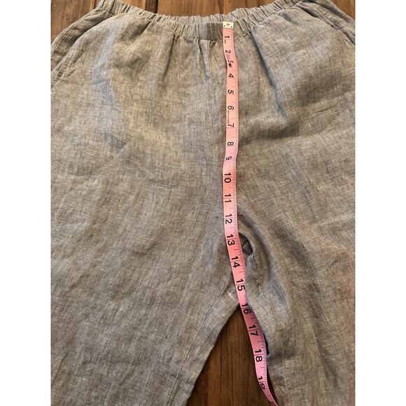 Flax Linen Pants Cropped High Rise Wide Leg Pull-On Lagenlook Size Small Tan - Picture 9 of 14